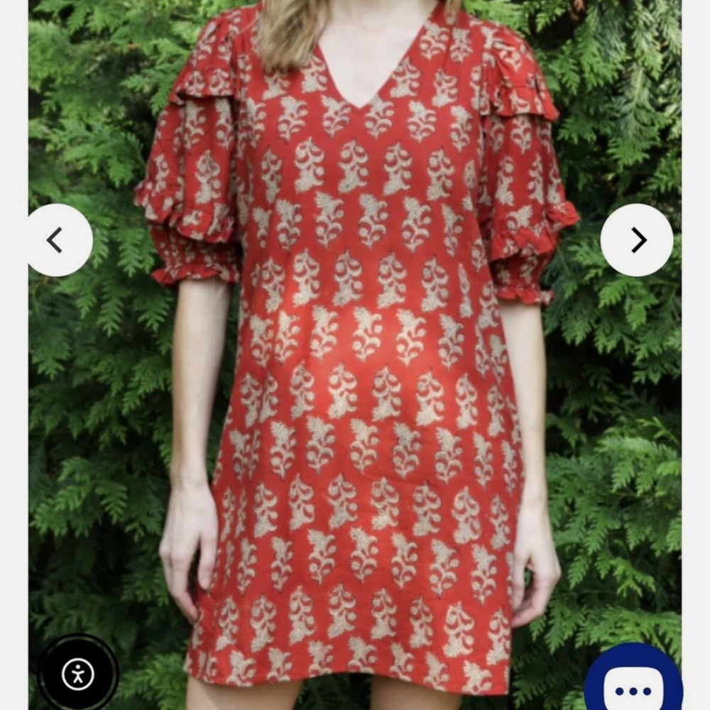 Anna Cate 100% Cotton Dress In Rust Rose Floral Print Made In India Women’s XS